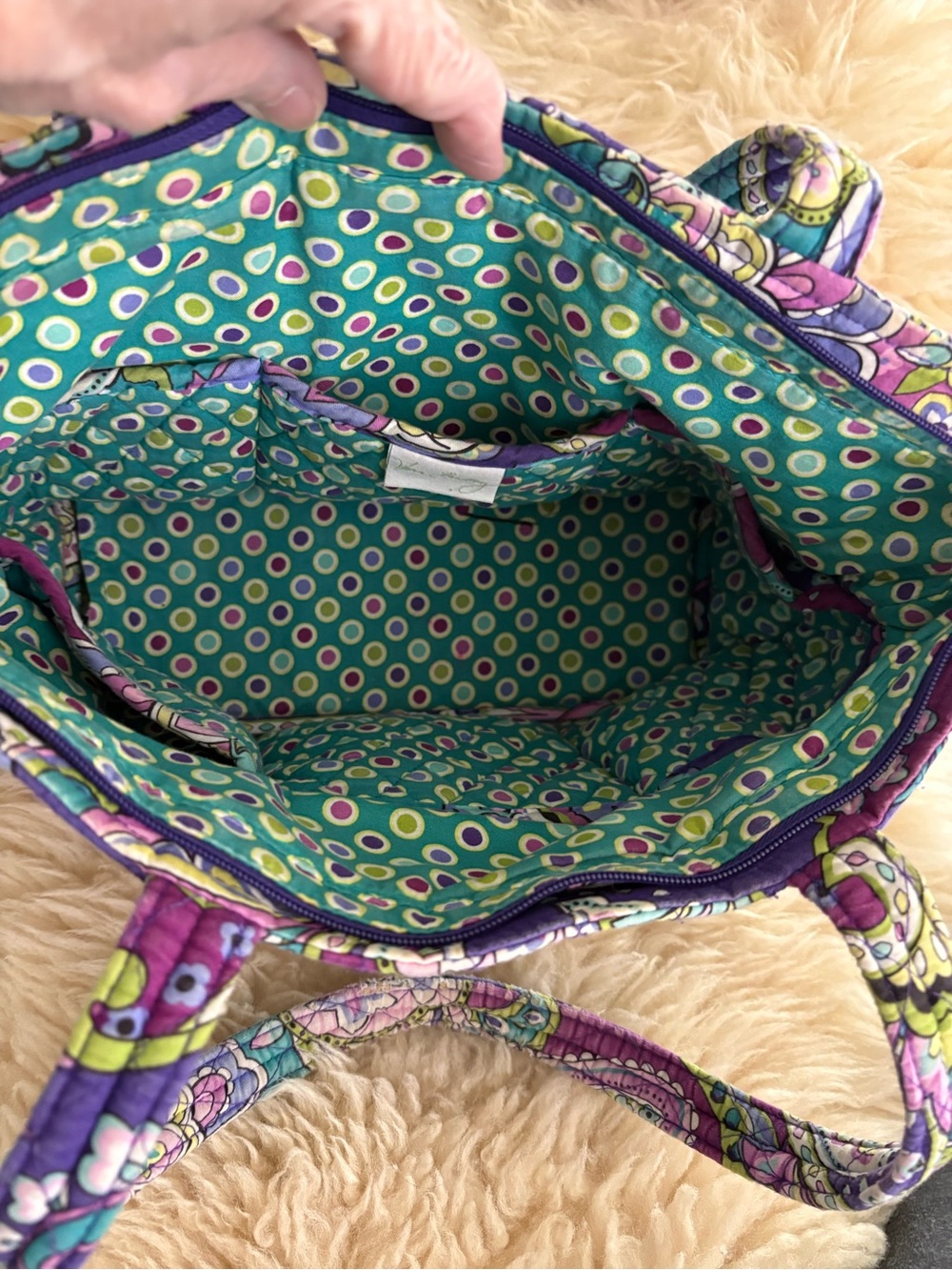 Vera Bradley ‘Heather Paisely’ Purple Teal Quilted Tote - Picture 6 of 6